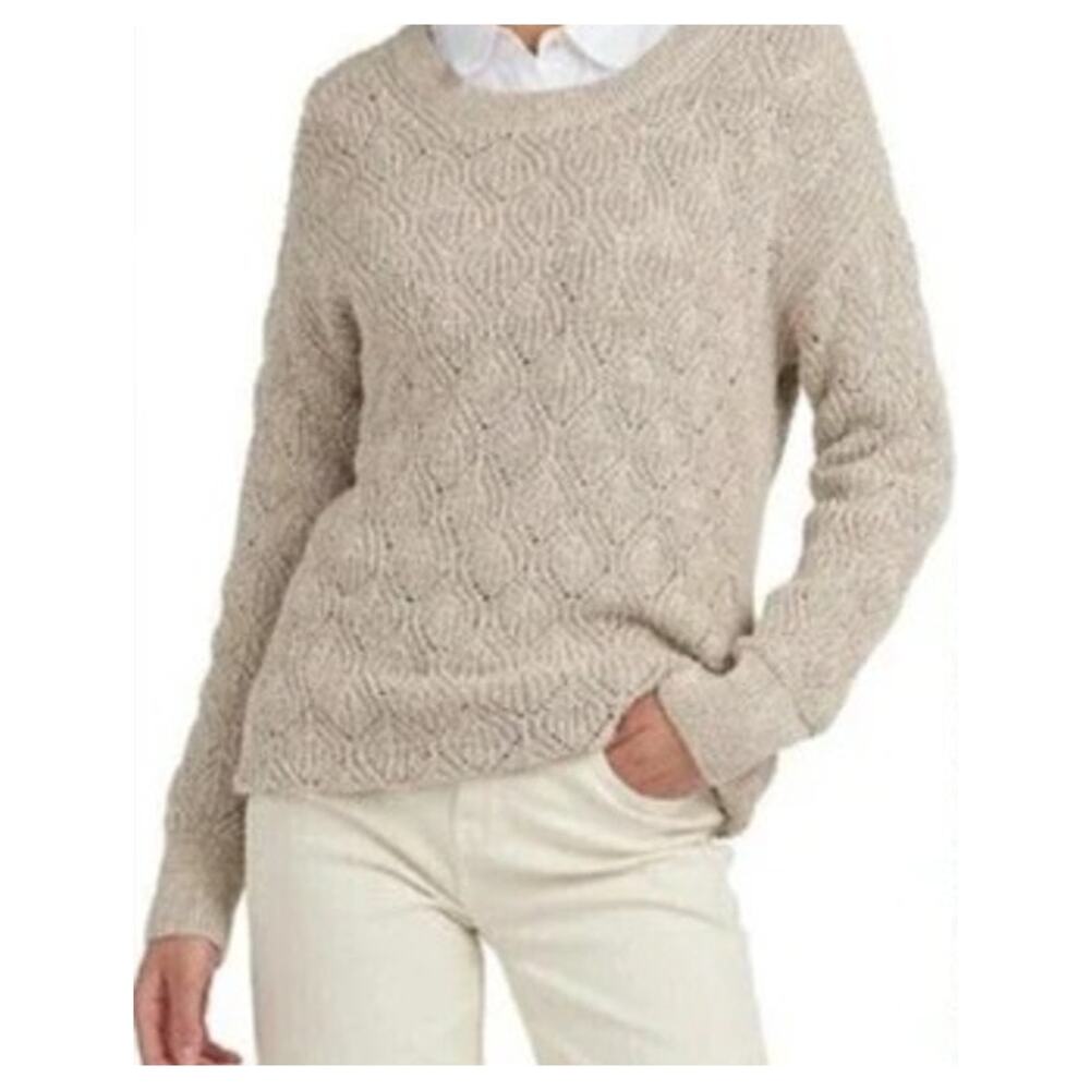 BARBOUR Chunky Knit Sweater Women's Size 6 Beige Crewneck Open Knit Lagenlook